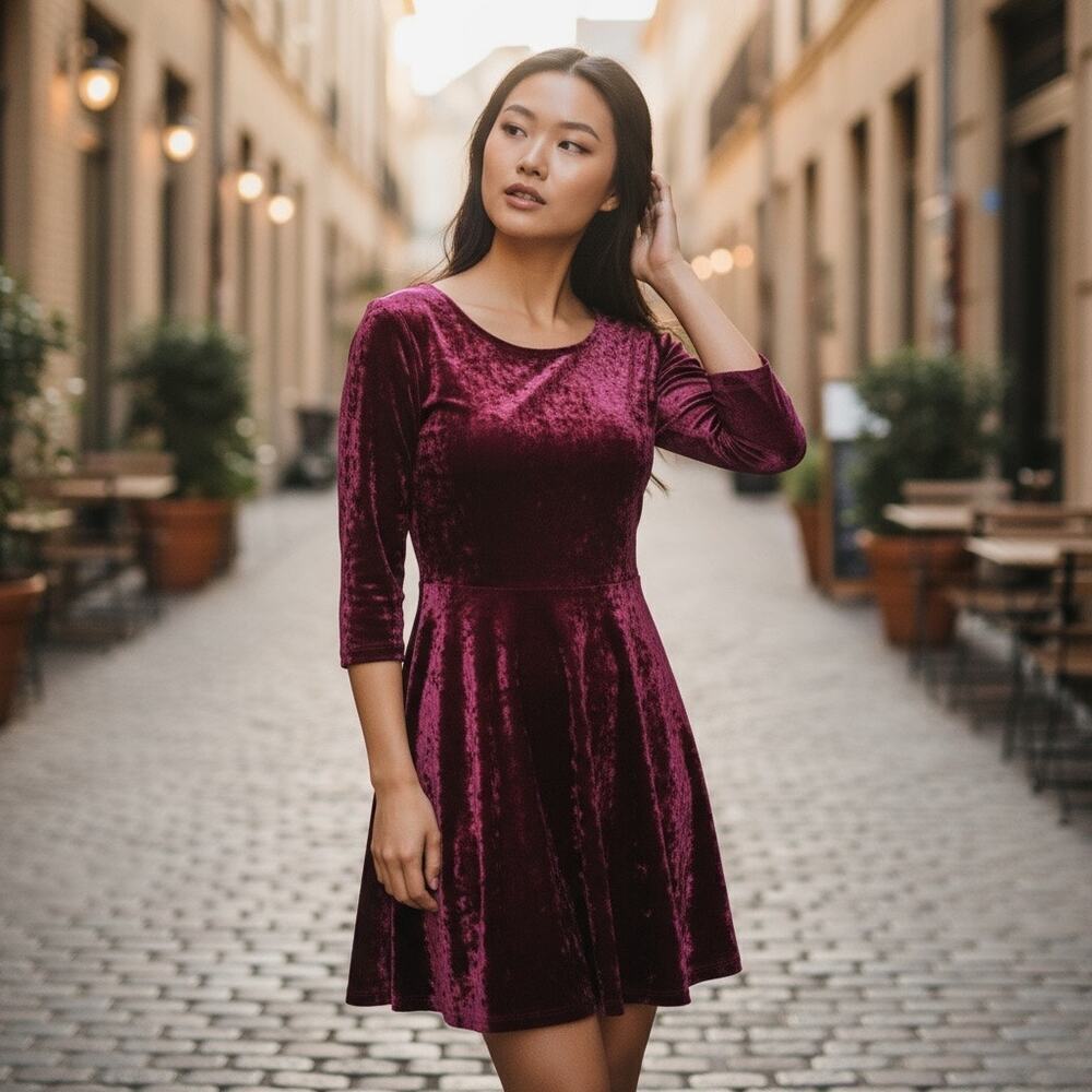 Velvet Dress Burgundy Pink S DarkAcademia Holiday Softgirl  Boho Y2K Whimsygoth